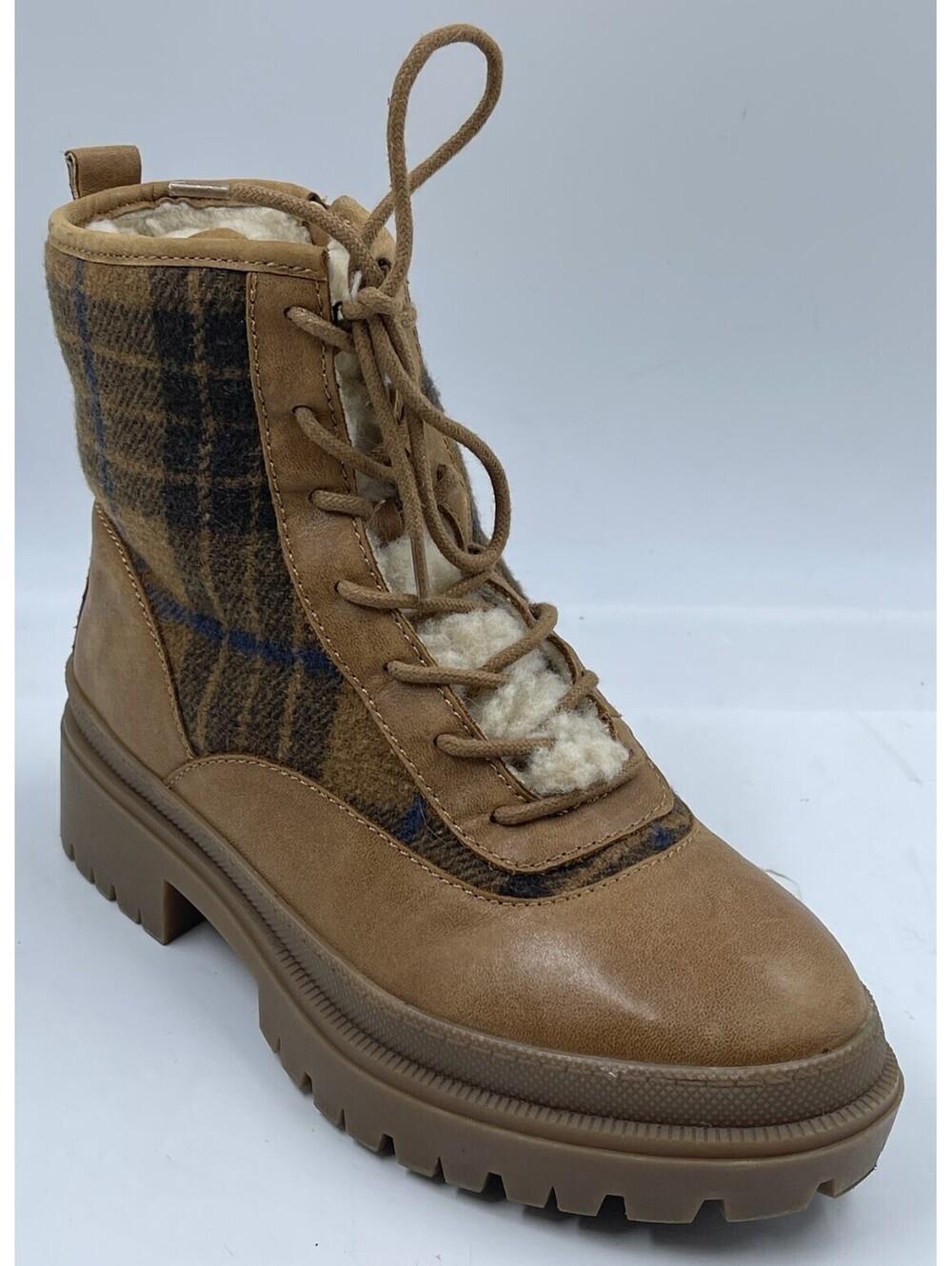 Lucky Brand Edive Women's Booties 7 M Brown Leather Plaid Ankle Lined Boots